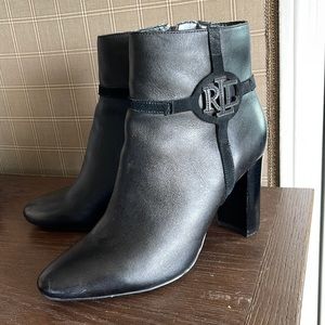 Lauren Ralph Lauren Marleigh Black Leather Ankle Booties, 9B